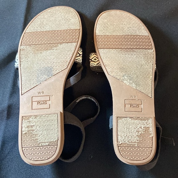 TOMS Lexie Geometric Aztec Embroidered Sandals Black Size 9 - Picture 5 of 5